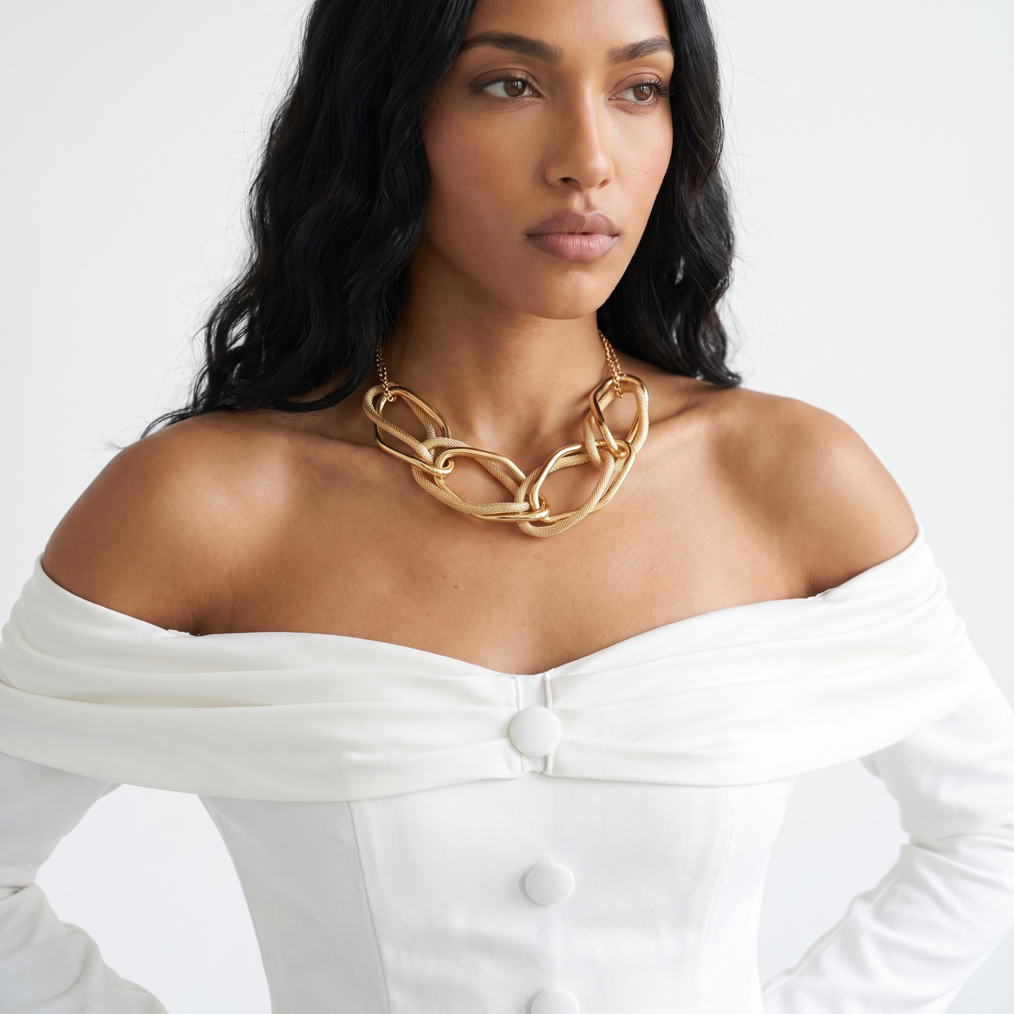 Alessia Champagne Gold Necklace - model wearing