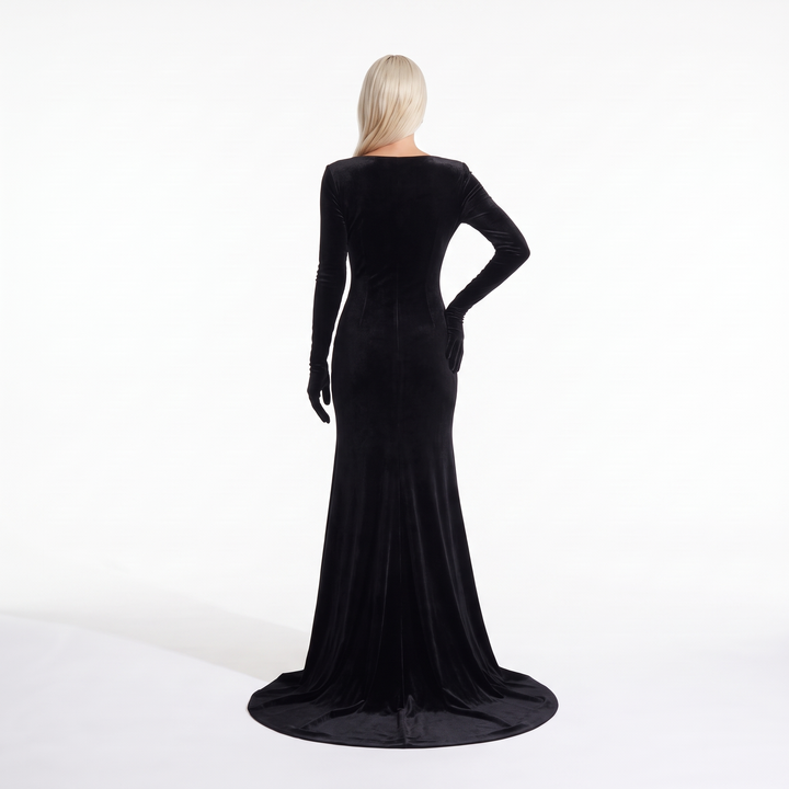 Women's Velvet Sweetheart Long Sleeve Maxi Dress, back view