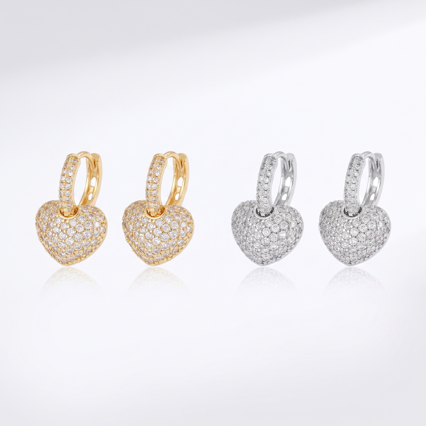 Sunoire fashion heart hoop pendant 14k gold cubic zirconia brass gold plated earrings for women jewelry 04 collection all styles