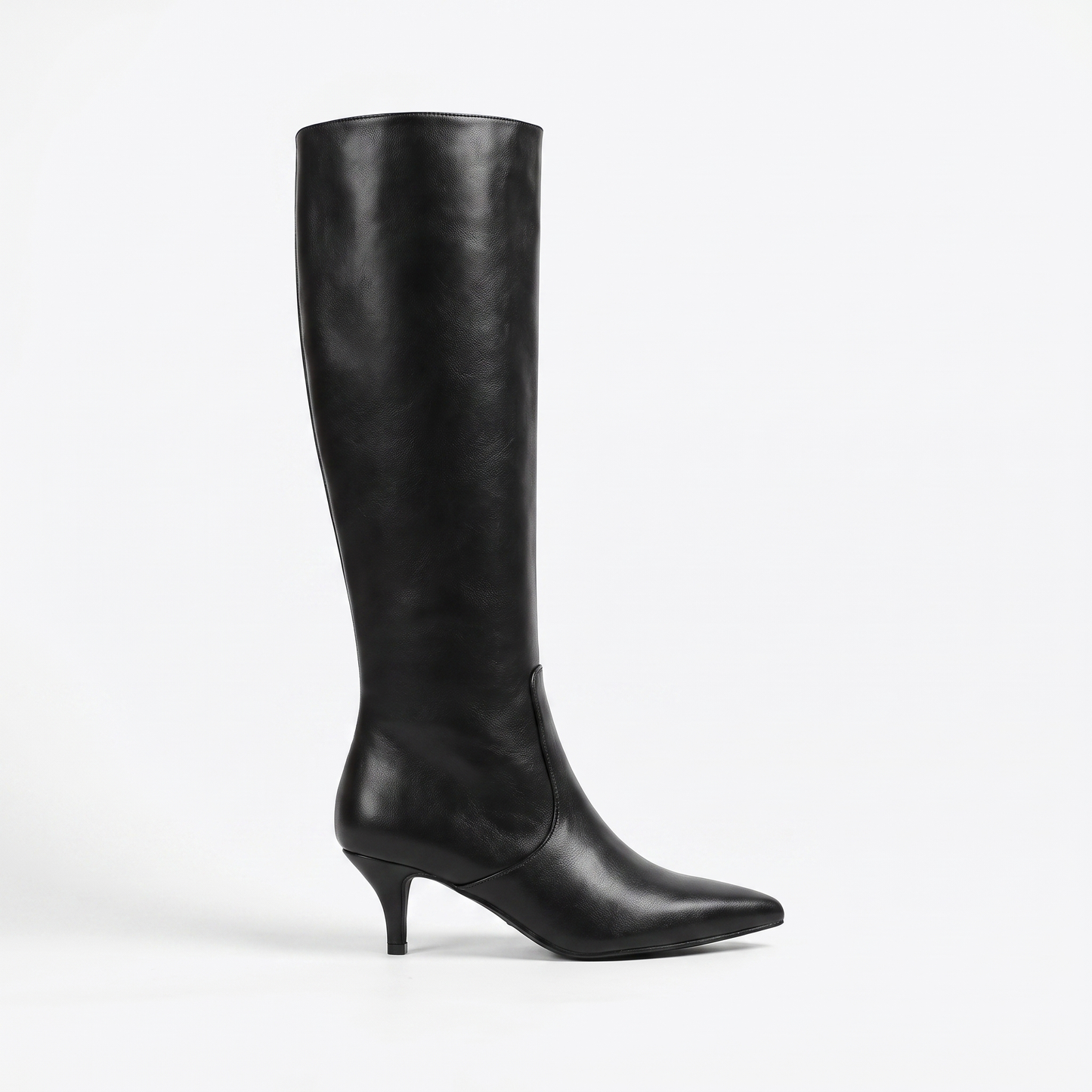 Sunoire autumn and winter new women s knee high boots pointed shiny kitten heel black elegant fashion boots 04 lateral profile black