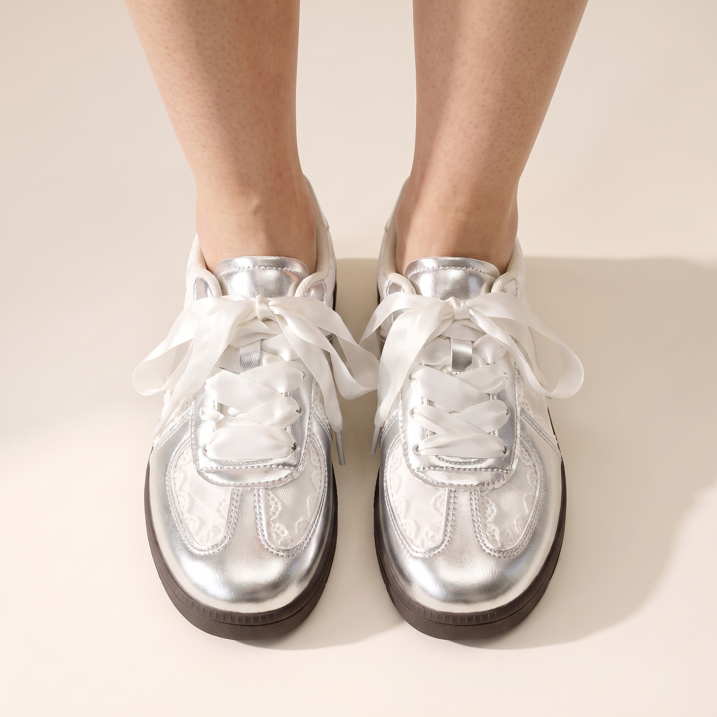 Sunoire gentry white lace flats 04 worn detail silver