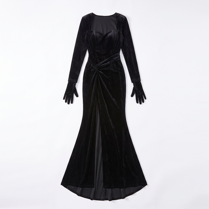 Women's Velvet Sweetheart Long Sleeve Maxi Dress, flat lay