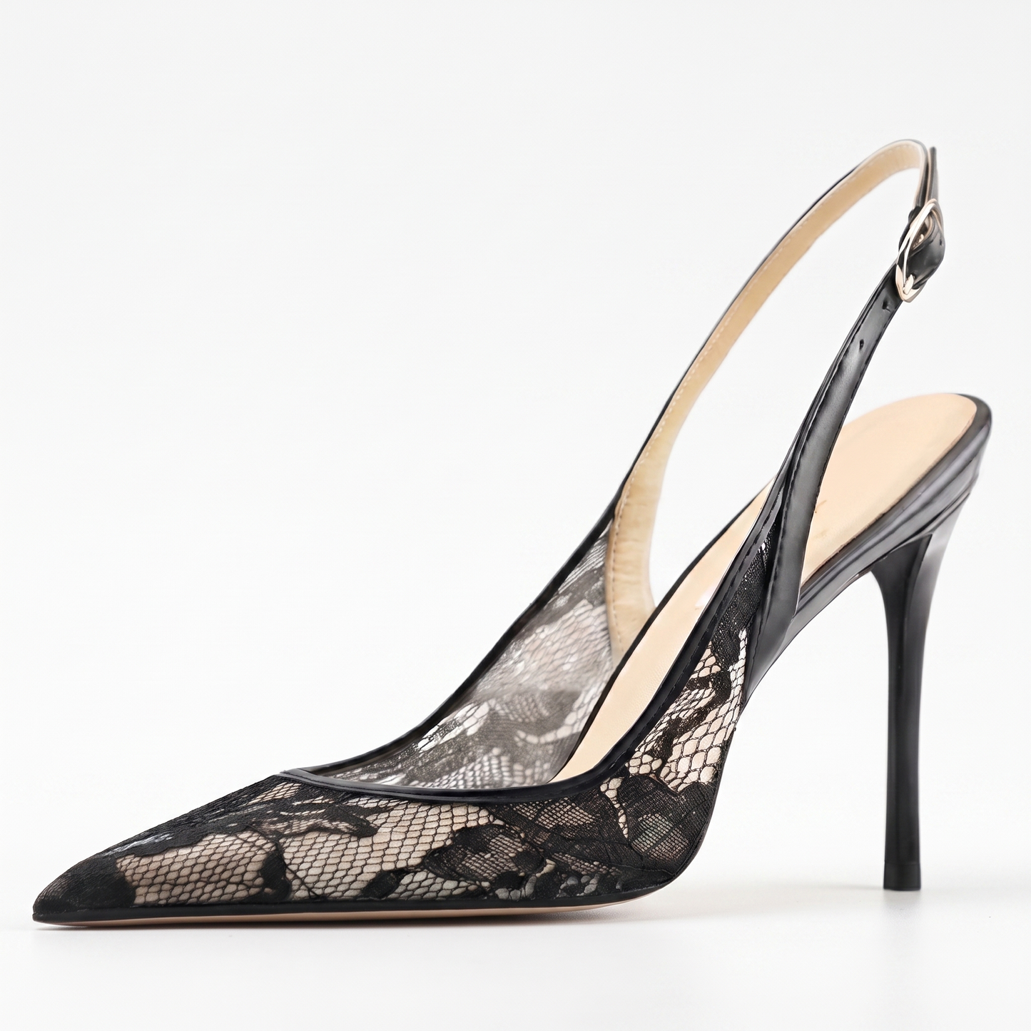Sunoire summer lace breathable back strap stiletto sandals large size high heels women 05 colorway black