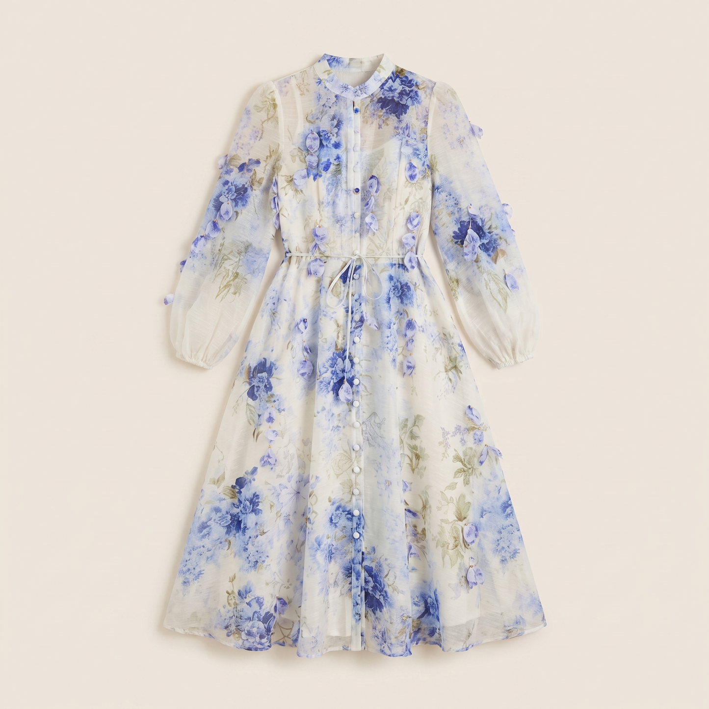 Sofia Blue Floral Print Maxi Dress garment flatlay