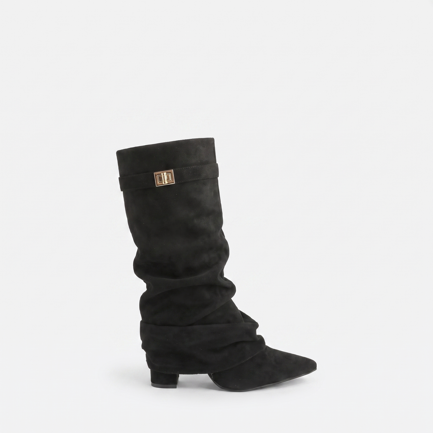 Sunoire isla womens slouch knee high boots pointed toe 08 lateral profile black suede