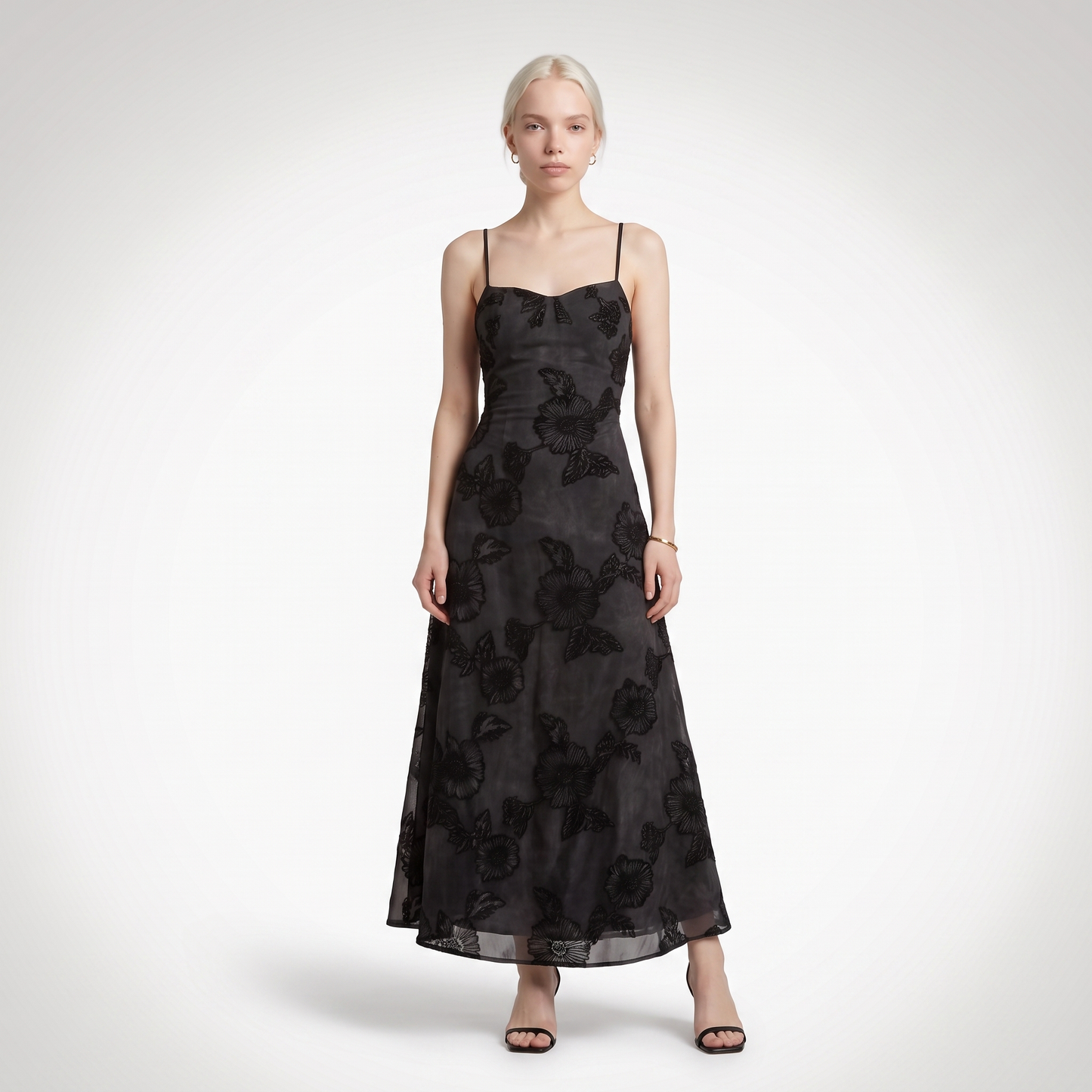 Sunoire 2026 fashionable elegant sexy maxi sleeveless ladies embroidered slim backless lace up long dress colorway black front hero 01
