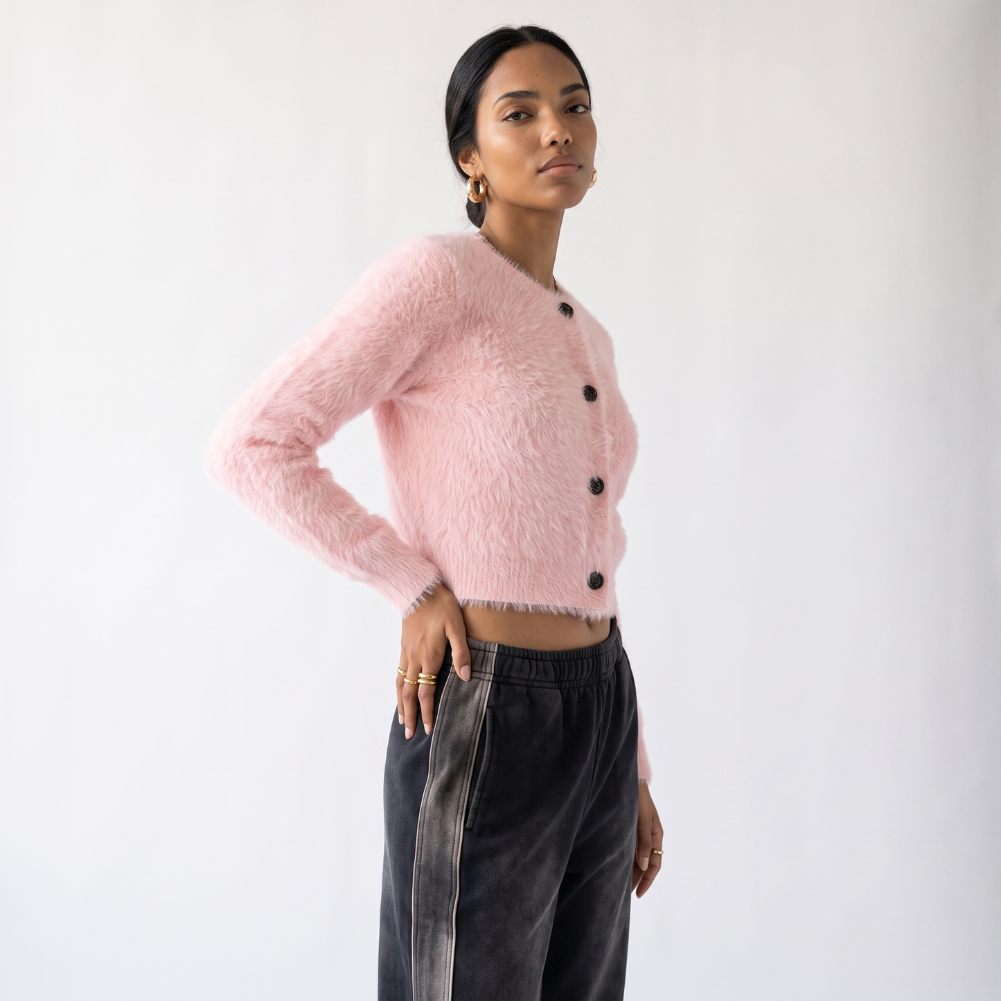 Sunoire 2026 hot sale korean oversized shaggy cardigans women button up lapel long sleeve fall winter fluffy chic sweet sweaters coats top crop 3q 01