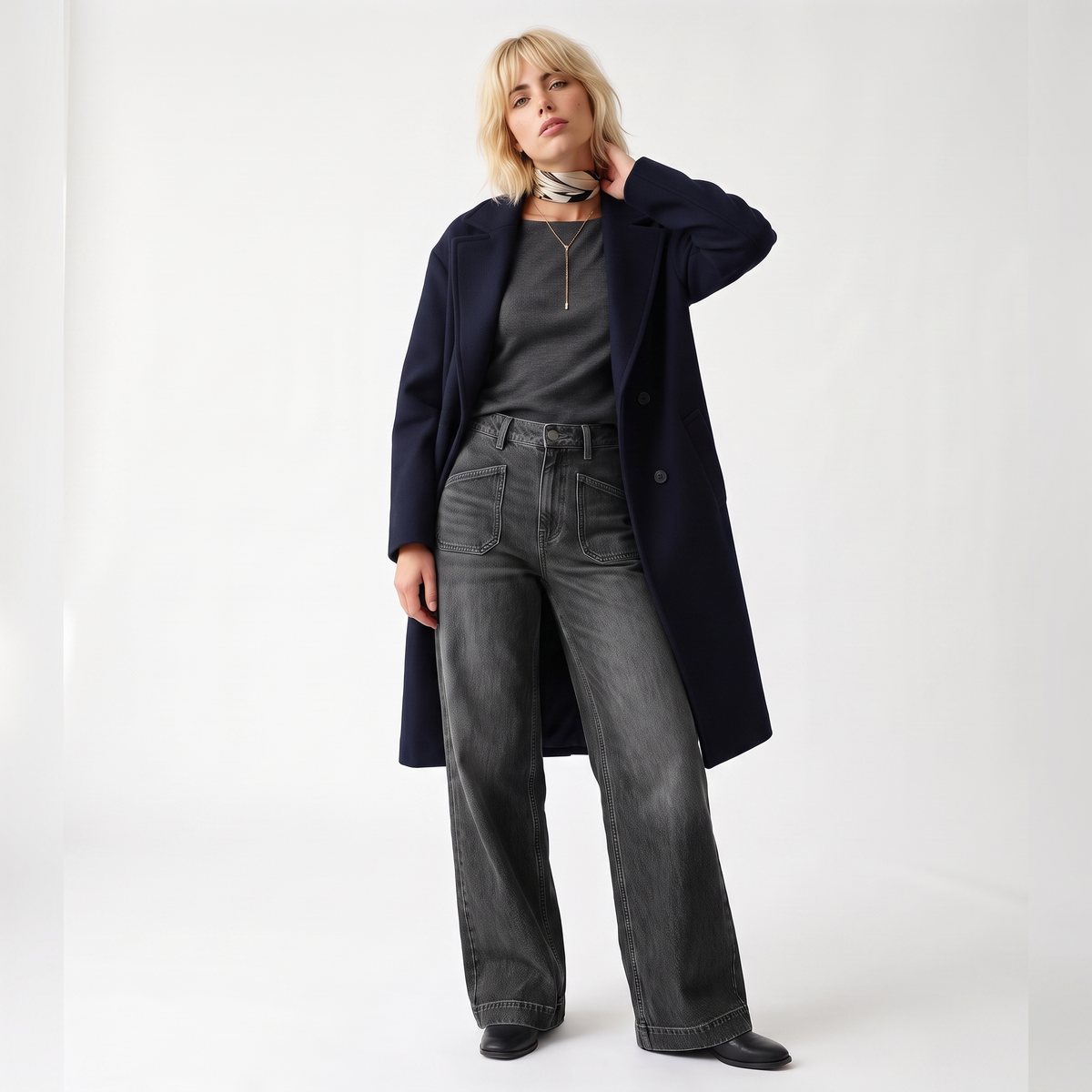 Sunoire 2026 vintage washed denim jeans for women new style loose fitting slimming women s wide leg straight pants denim mid cut pants colorway charcoal gray front hero 01