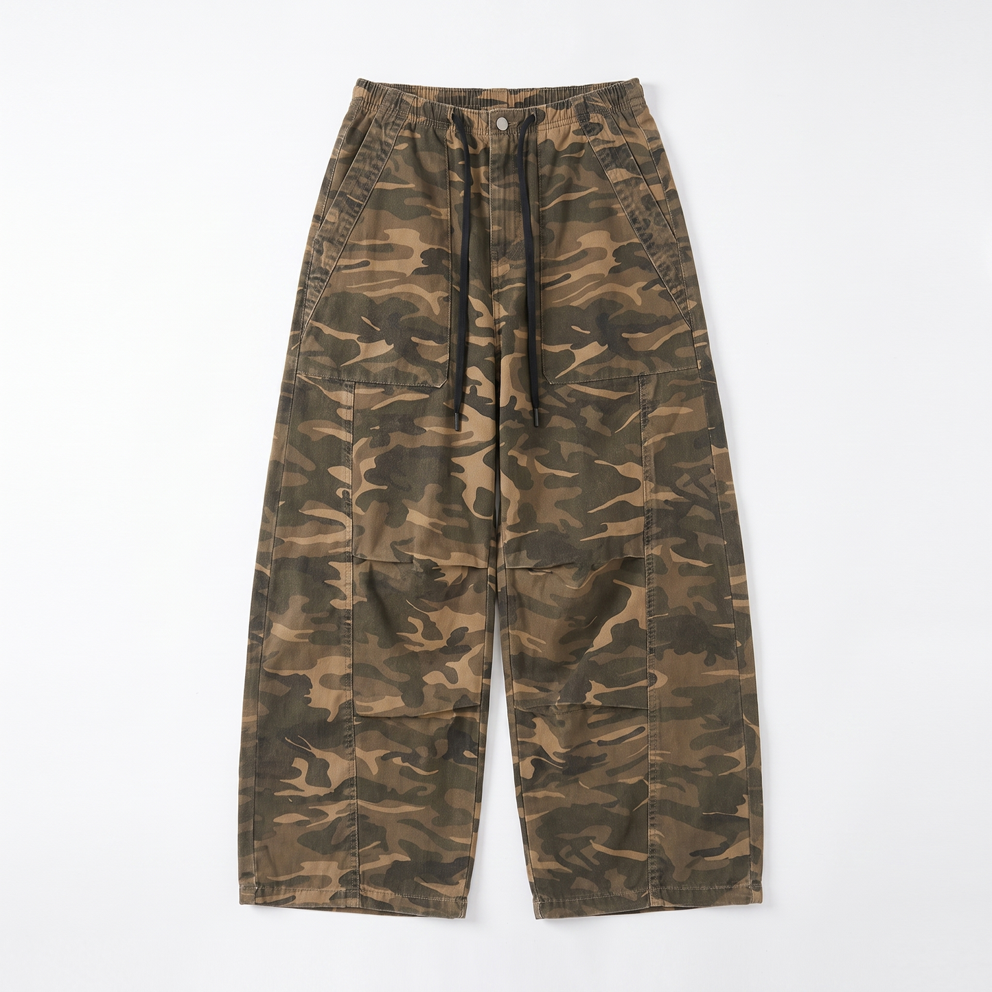 Sunoire american style camouflage pants for women and men spring new design high waist straight leg loose and casual denim pants garment flatlay 01