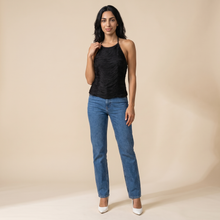 Sunoire anielka halterneck fringe top in black front hero 01