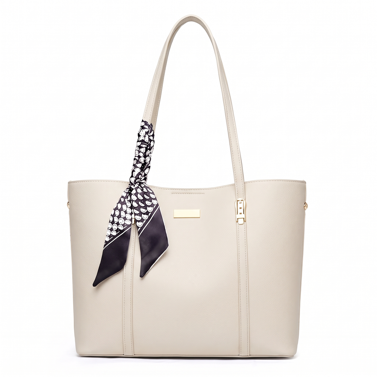 Sunoire autumn new large capacity tote bag women pu zipper fashionable handbag distinctive polyester lining colorway off white