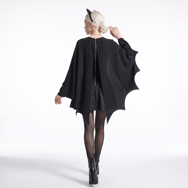 Sunoire bat sleeve black skater dress back view 01