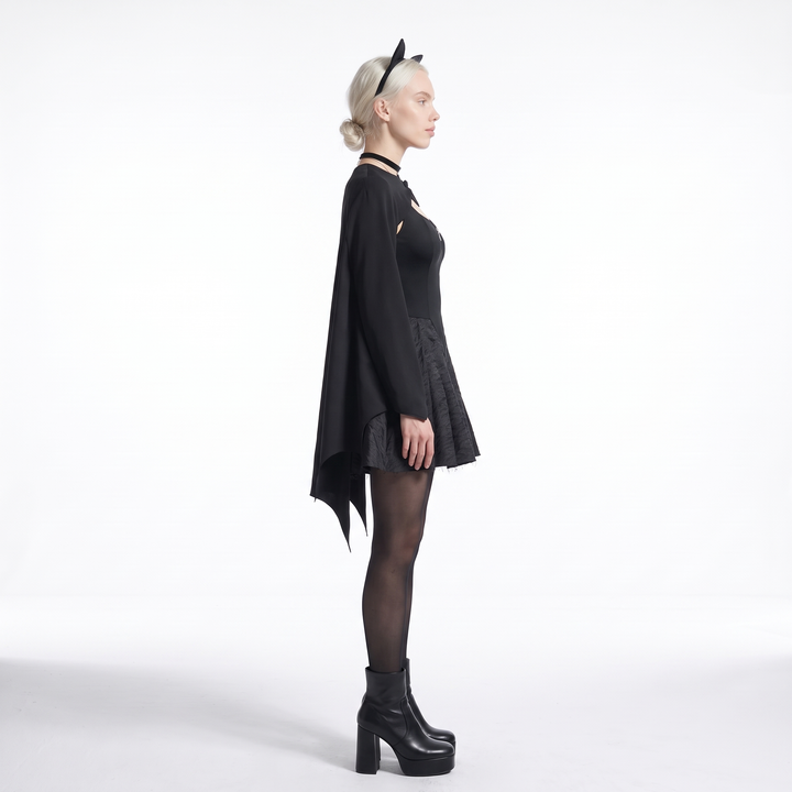 Sunoire bat sleeve black skater dress side view 01