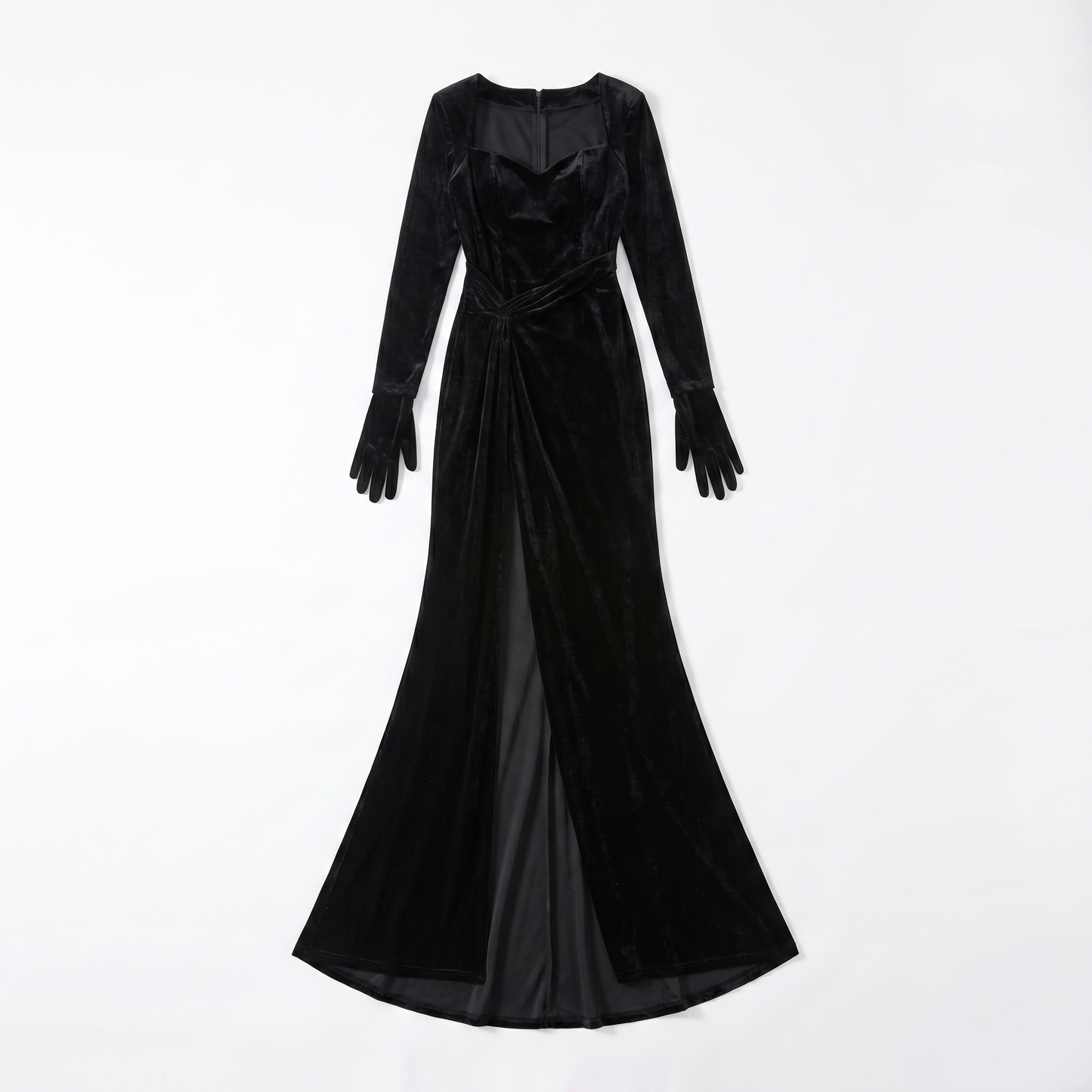 Sunoire bernice long sleeve gloves velvet maxi dress in black mannequin black 01
