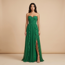 Sunoire craven strapless ruched mesh maxi dress front hero 01
