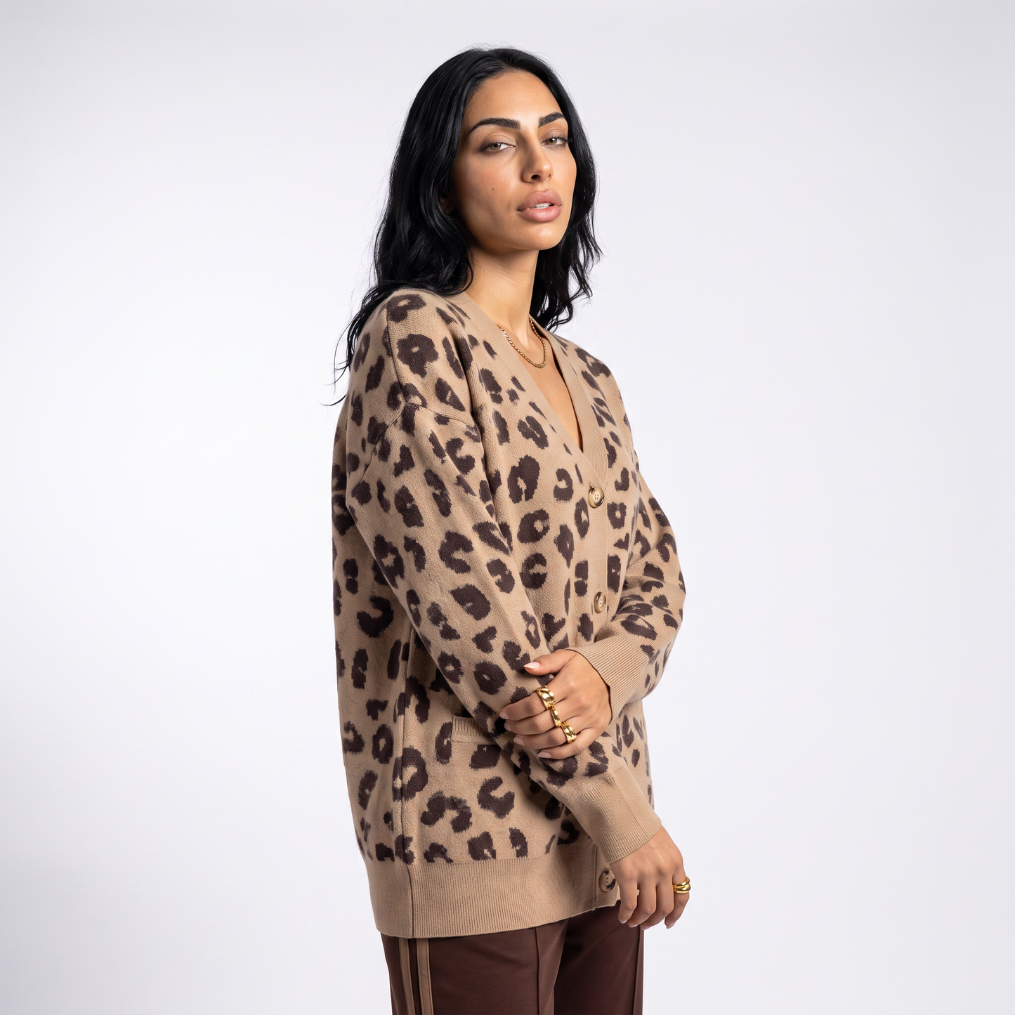 Sunoire custom sweater women high quality v neck knitwear wool oversize sweater clothes fashion knitted print leopard sweater cardigans top crop 3q 01