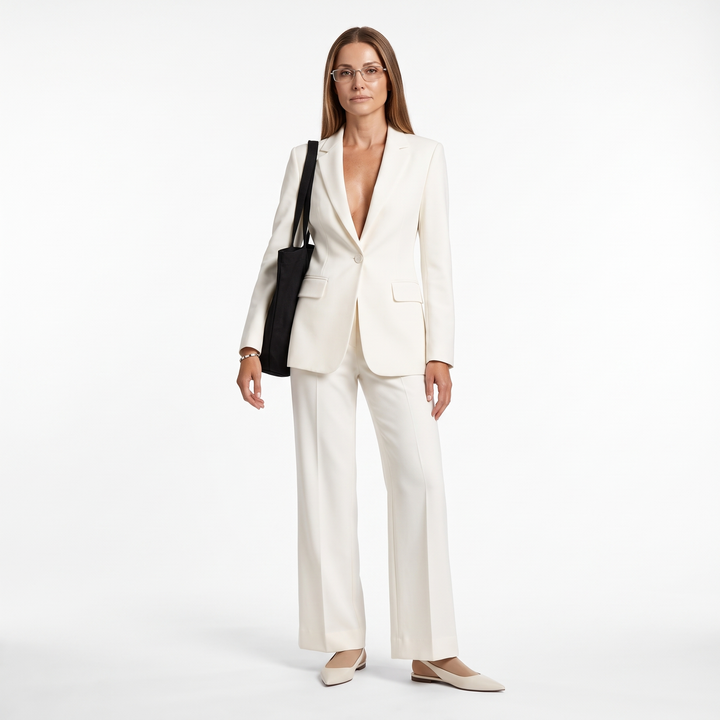 Single Button Blazer Trouser Set, Tailored Office Two Piece Suit, Front