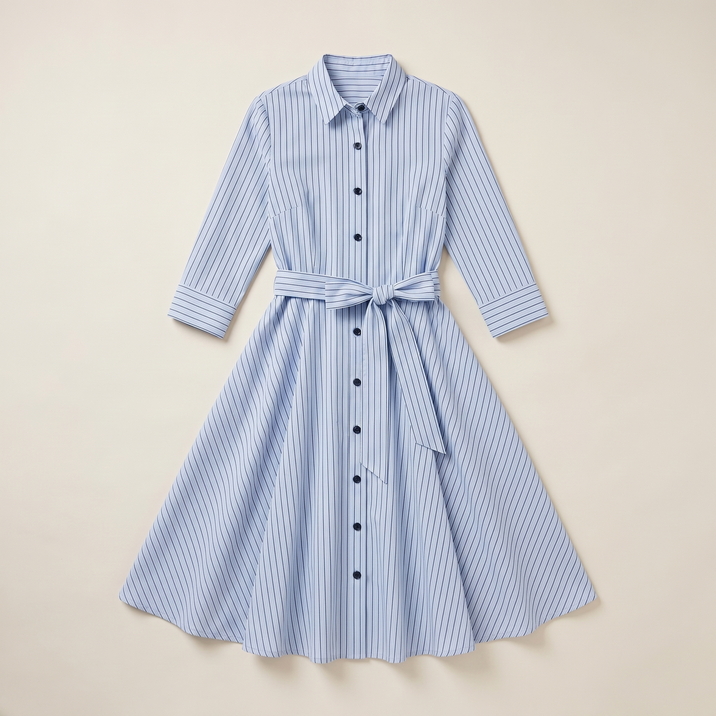 Sunoire daphne blue stripe midi dress garment flatlay 01