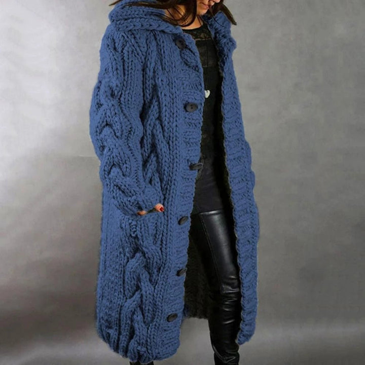Women’s Oversized Cable Knit Button Cardigan in Blue