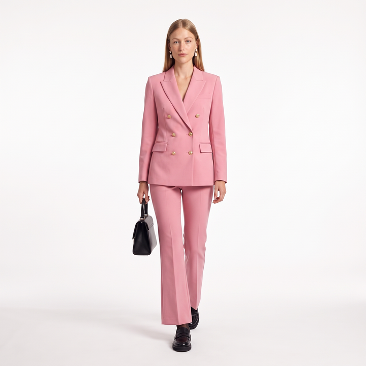 Double Breasted Blazer Pants Set, Two Piece Office Suit Set, Front