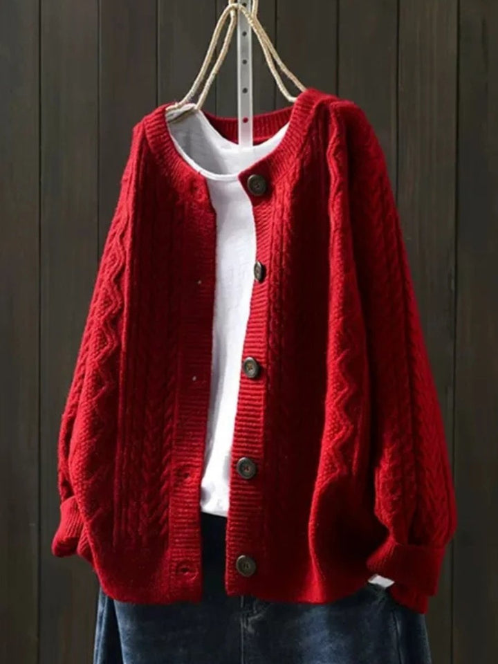 Felicity | Women Cardigan Cable-Knit Button-Down in Red