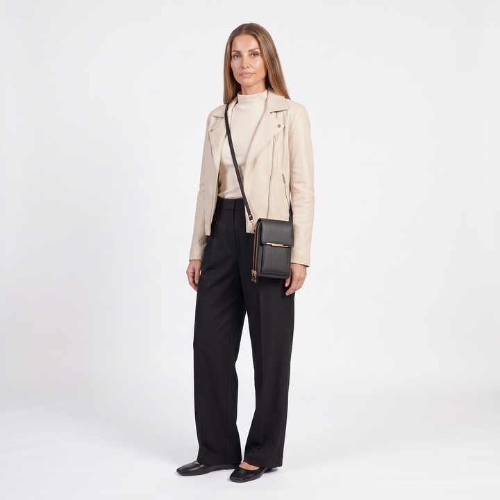 Structured Faux Leather Crossbody Bag, worn by a model