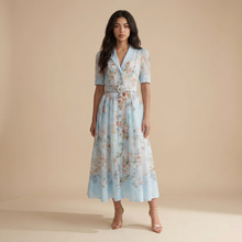Sunoire garden girl moment blue floral print short sleeve maxi dress front hero 01