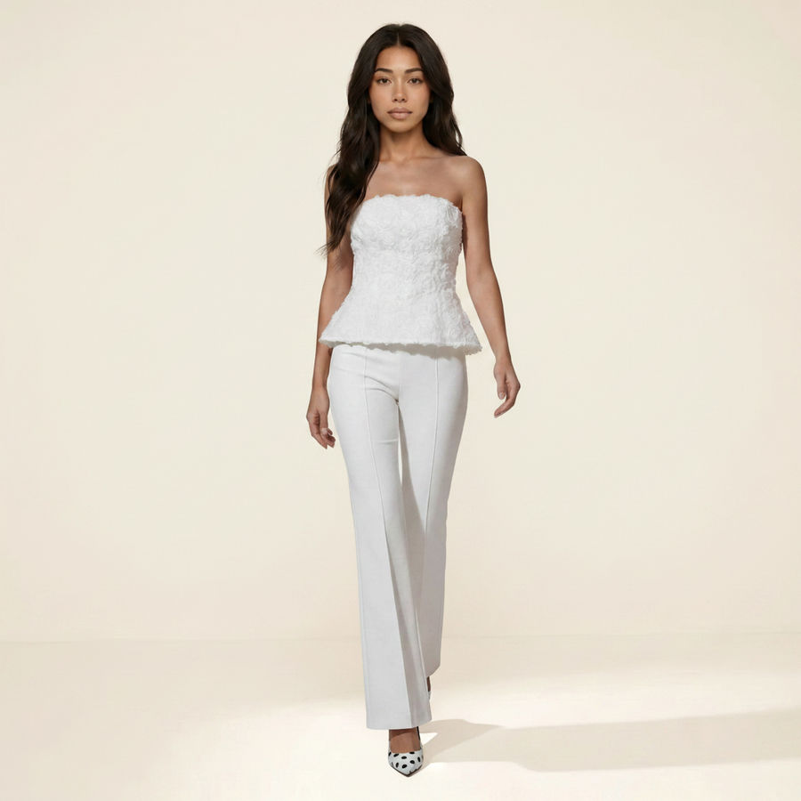 Sunoire glyxen strapless flower flare pants set front hero 01