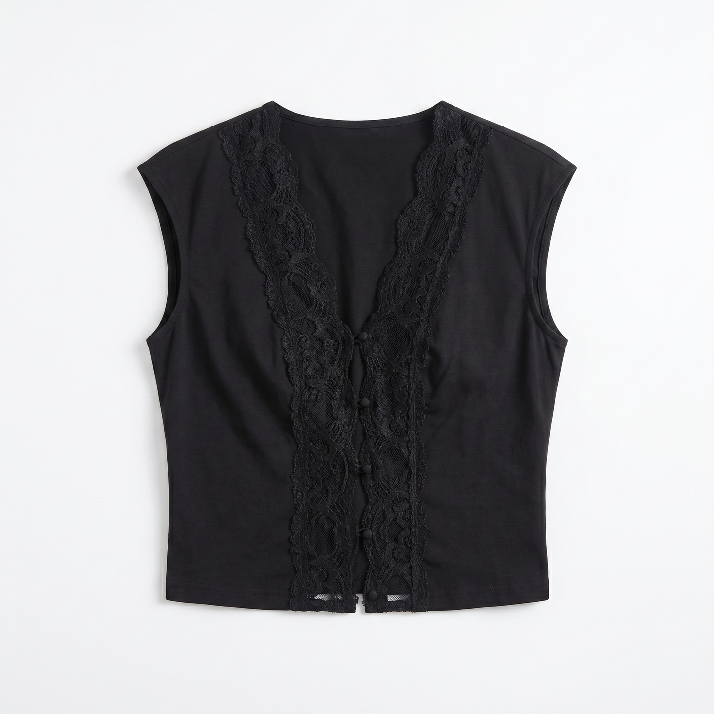 Lace Trim Button Front V Neck Top – Sheer Mesh Party Crop Top