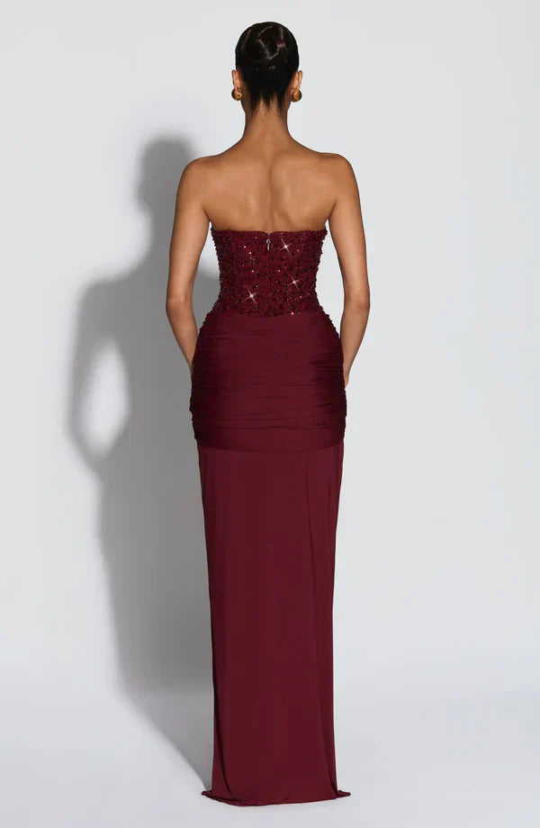 Elspeth | Maxi Gala Dress Embellished Corset Strapless for Women in Wine, another view