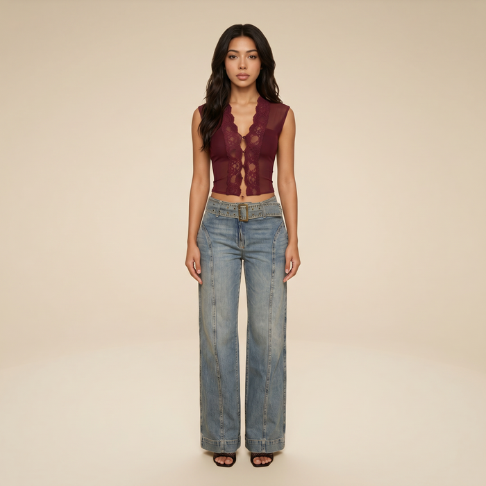 Sunoire morthael lace top in wine front hero 01