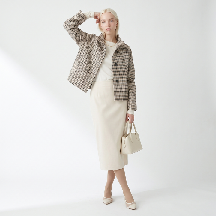 Sunoire myst za women s clothing 2026 spring new arrival stylish elegant simple and versatile houndstooth short jacket front hero 01
