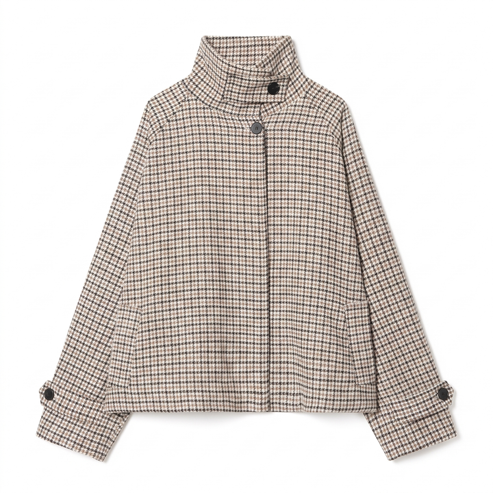Sunoire myst za women s clothing 2026 spring new arrival stylish elegant simple and versatile houndstooth short jacket garment flatlay 01
