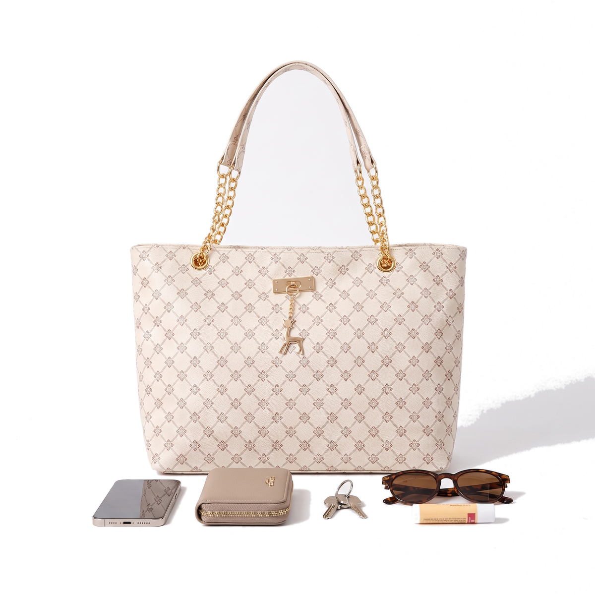 Monogram Chain Charm Tote Bag, what fits inside