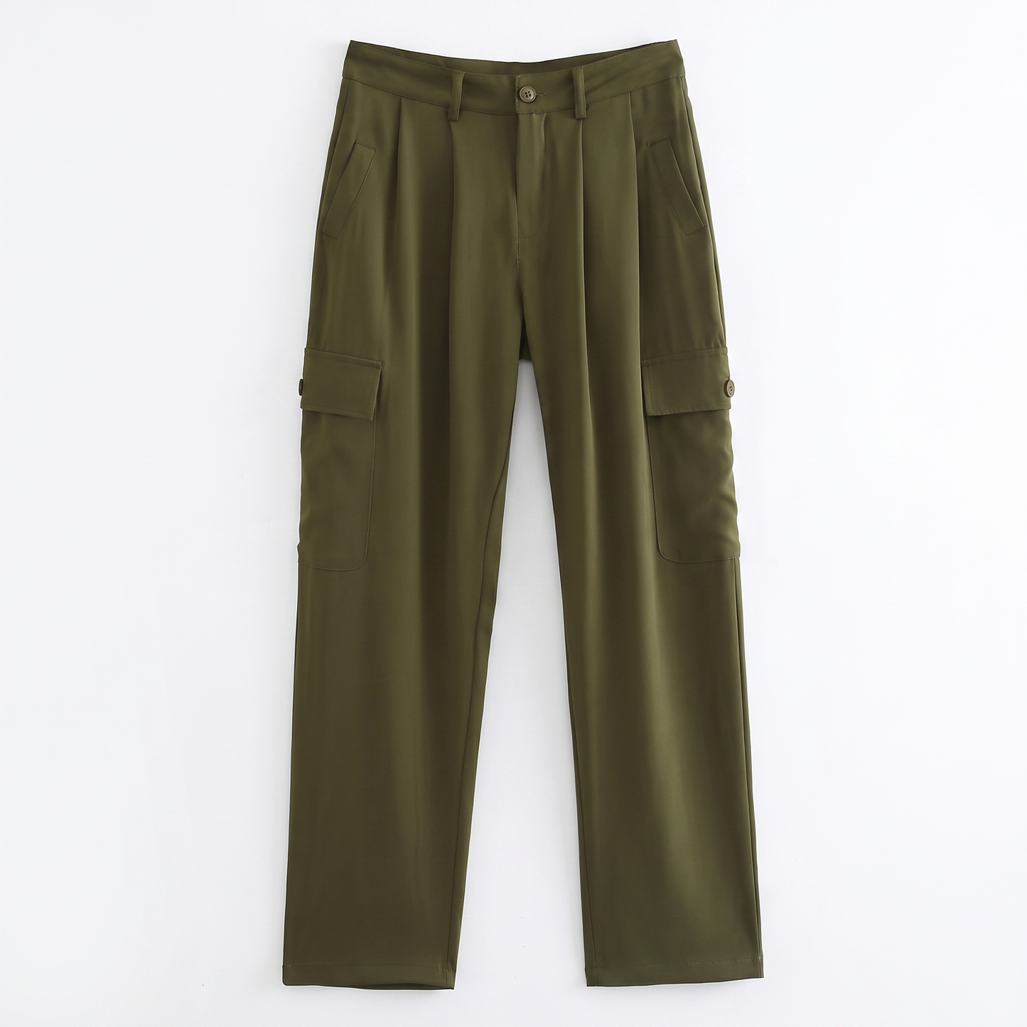 Sunoire pb za women 2023 new chic fashion pocket trim cargo pants vintage high waist side pockets female trousers mujer garment flatlay 01