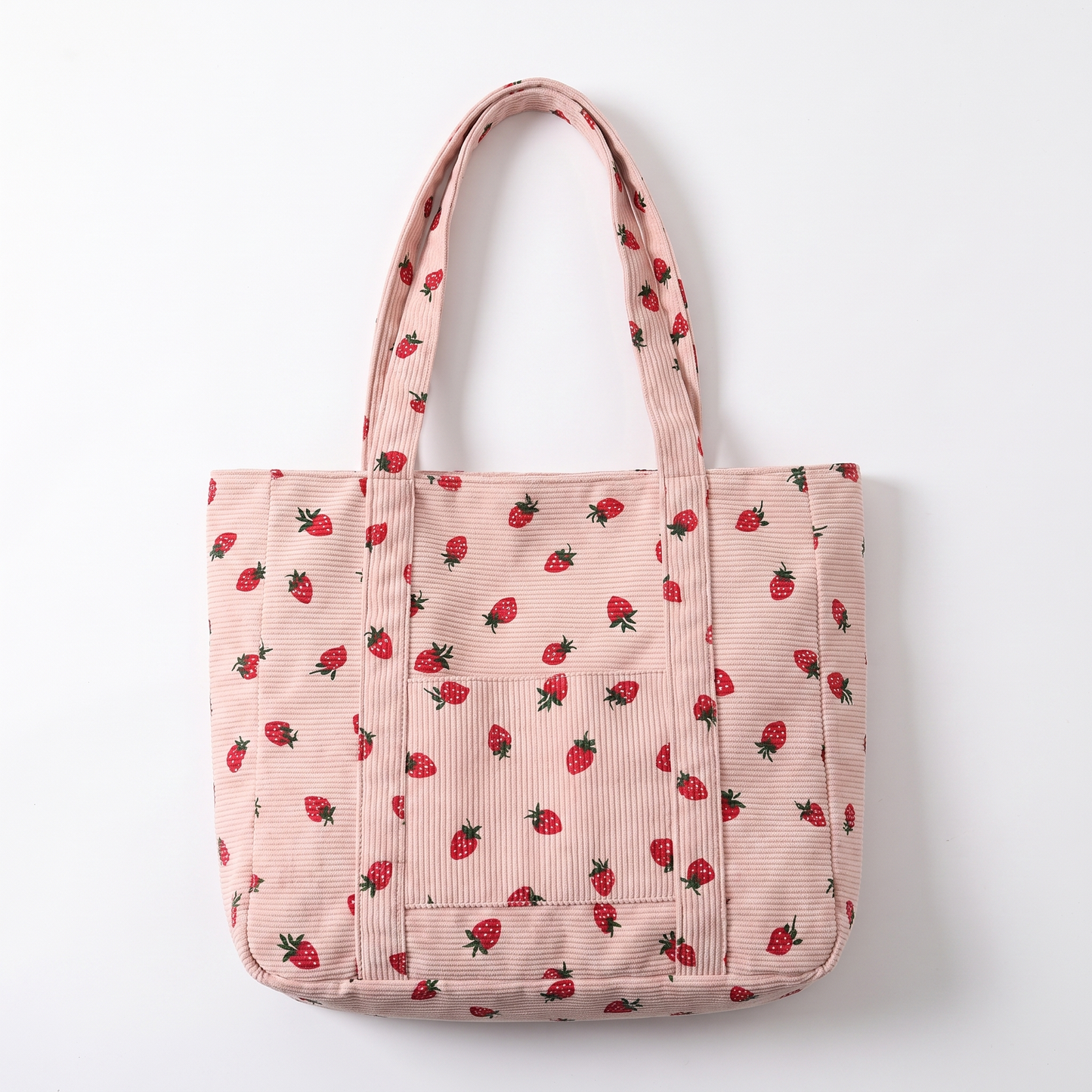 Sunoire poppy white strawberry corduroy tote bag colorway pink front hero 01