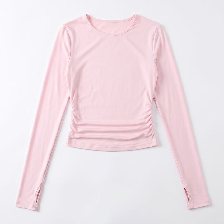 Sunoire popular women s clothing casual long sleeve t shirt spring and autumn solid color slim pullover street wear garment flatlay 01