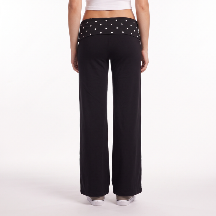 Polka Dot Foldover Waist Wide Leg Pants, Everyday Casual Trousers, Back