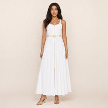 Sunoire Rima white zip-front belted maxi dress front hero view