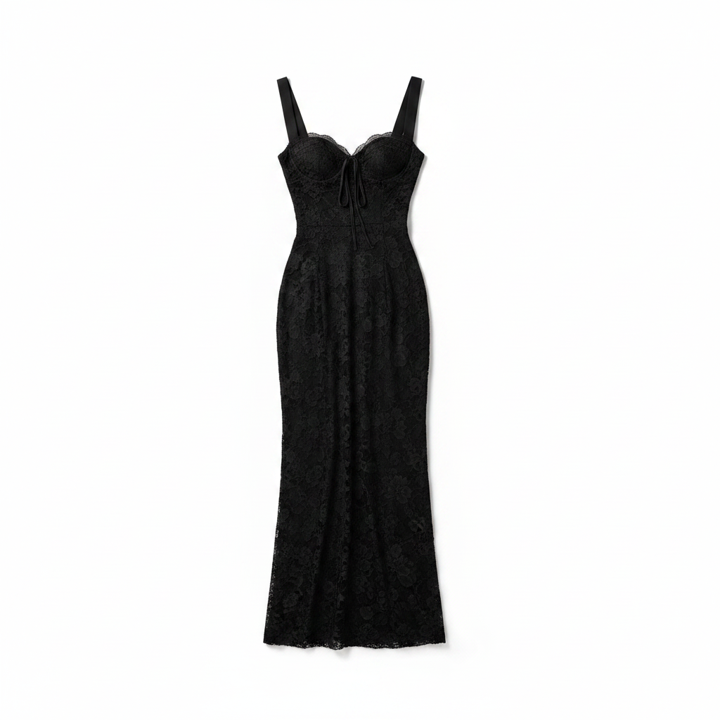Sunoire ronna spaghetti lace maxi dress mannequin black 01