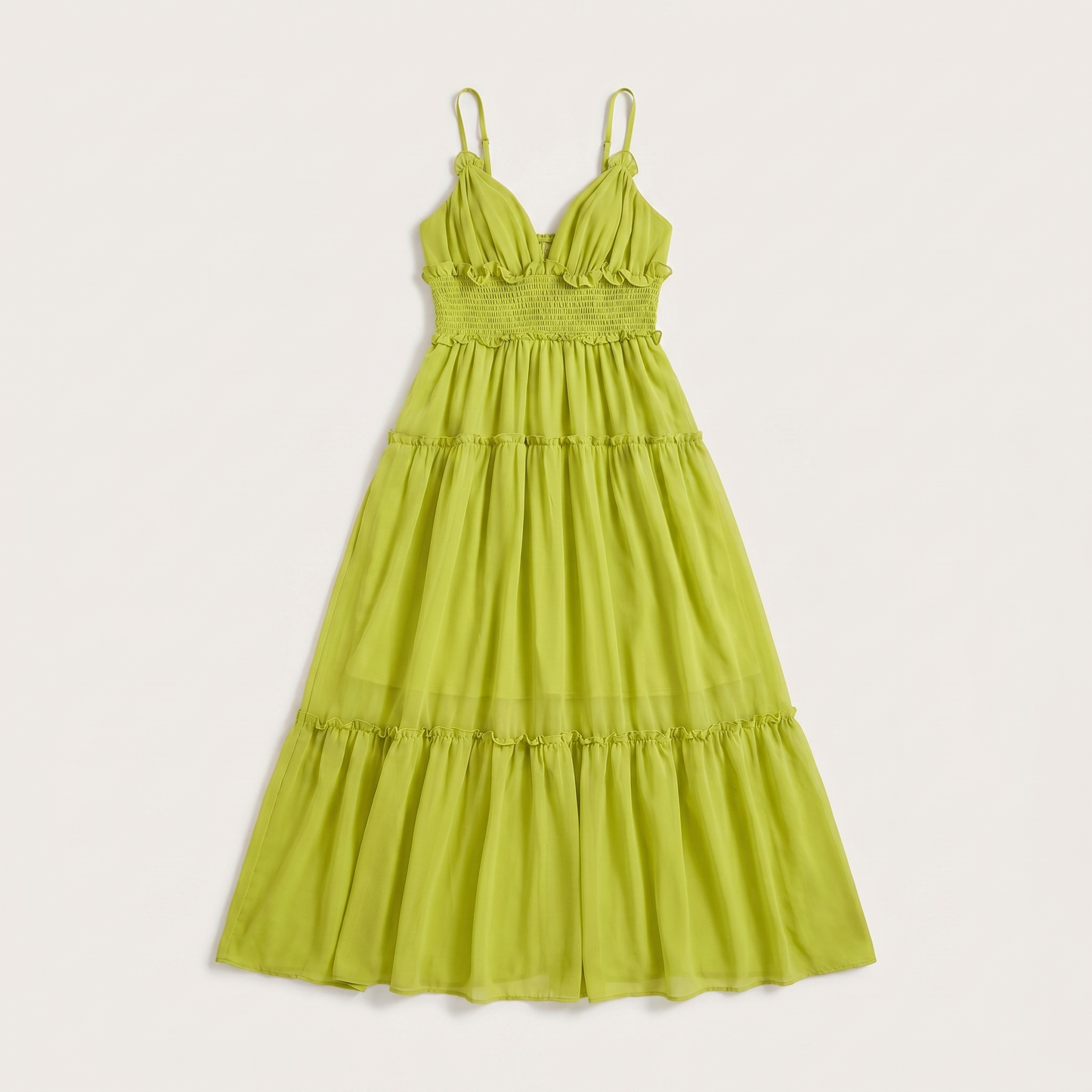 Sunoire saelvion spaghetti maxi dress in chartreuse flatlay 01