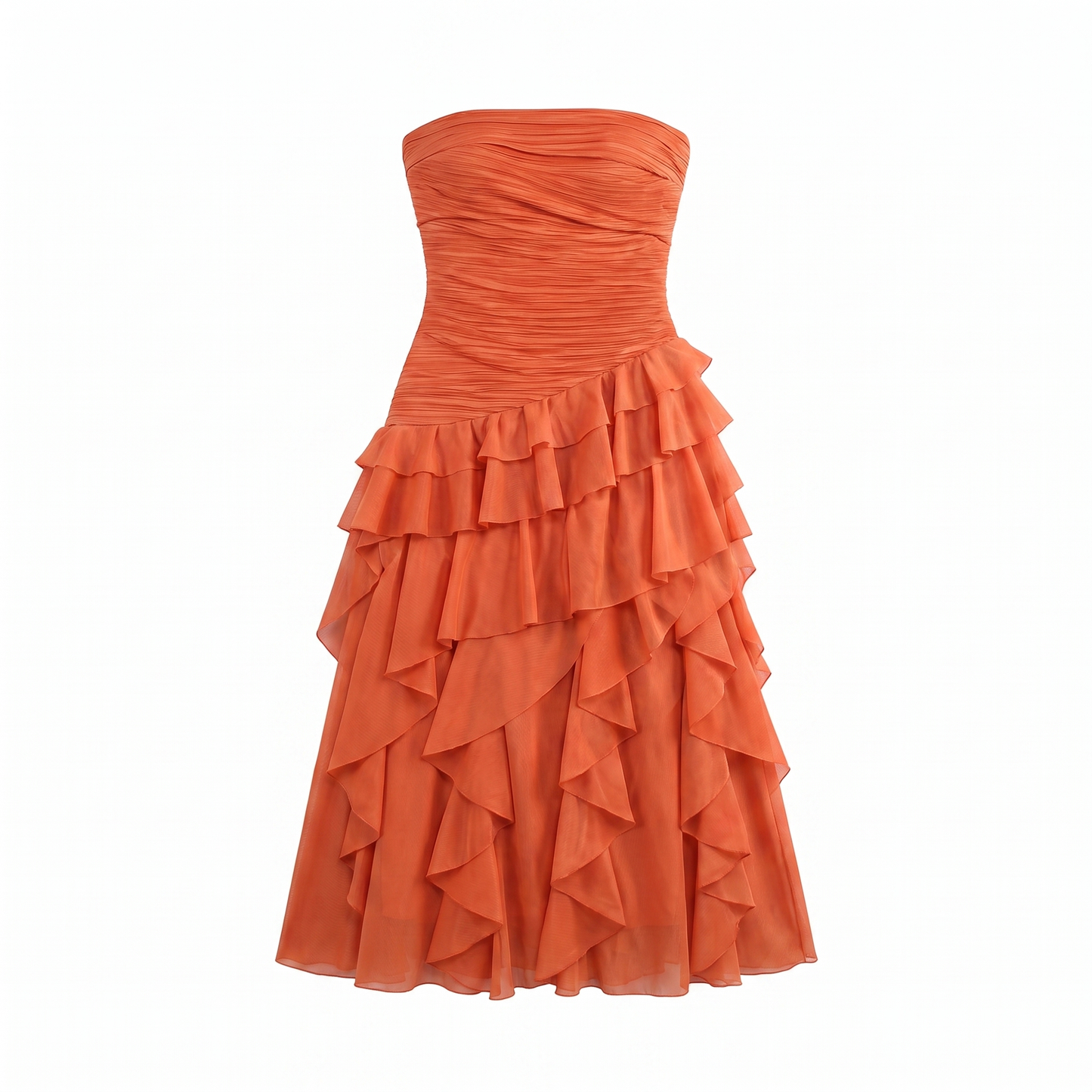 Sunoire sexy strapless tiered ruffled patchwork long dress women sleeveless a line dresses evening celebrity party gowns garment flatlay 01