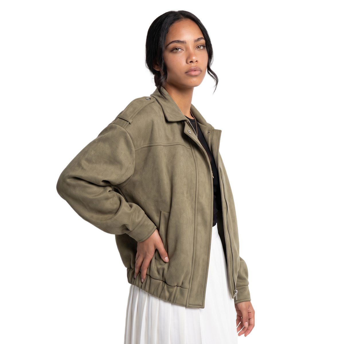 Sunoire spot cross border women s clothing wholesale european american style suede loose poncho fall zipper closure 9 colors optional top crop 3q 01