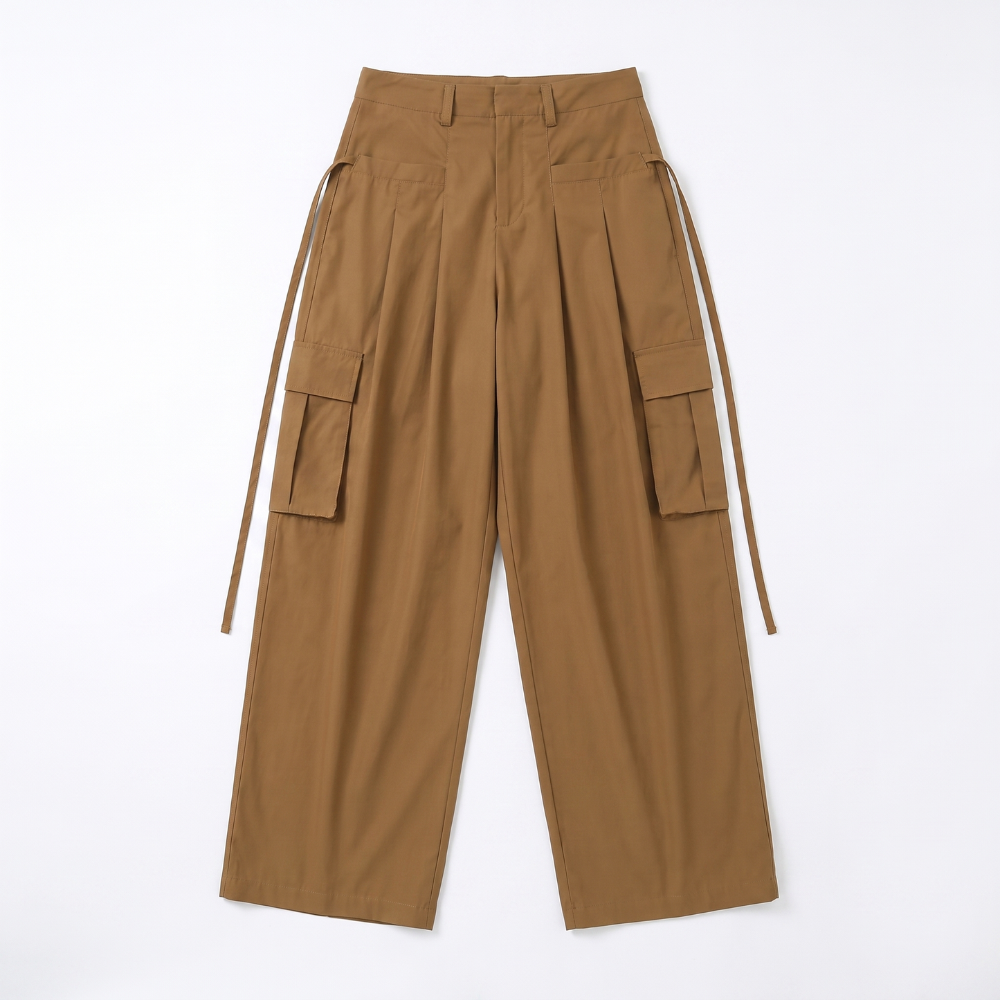 Sunoire streetwear workout casual pocket high waist wide leg cargo pants women loose baggy pants garment flatlay 01