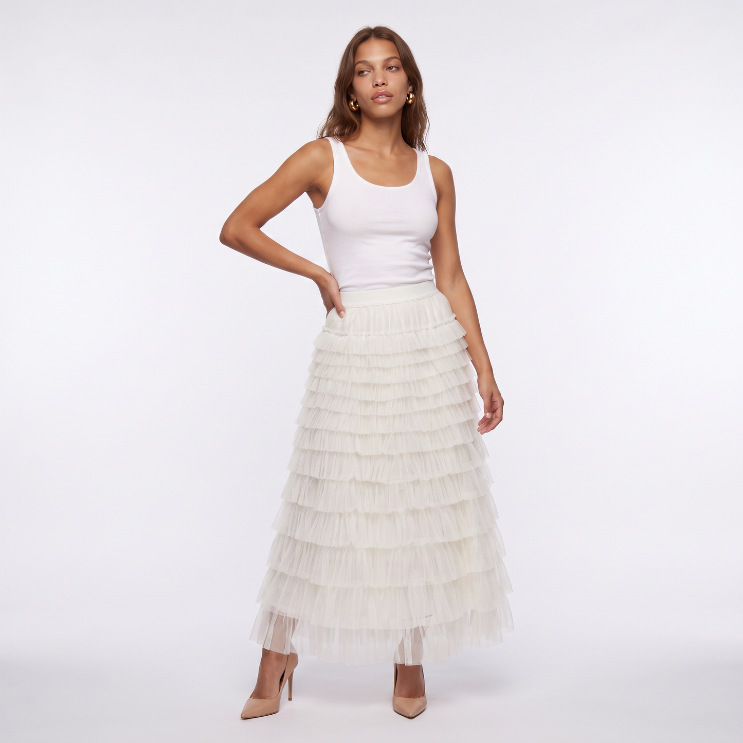 Sunoire theresa layered tulle midi skirt colorway white front hero 01