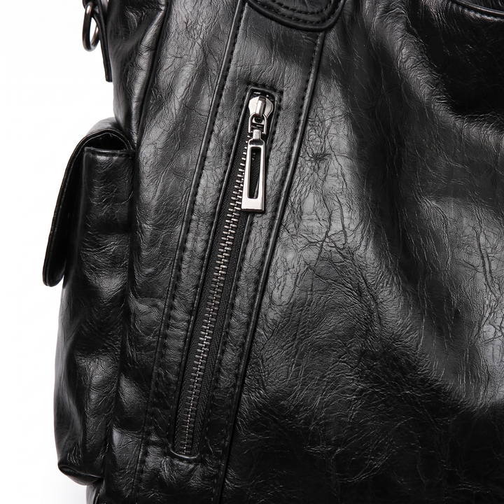 Slouchy Faux Leather Shoulder Bag, hardware close-up