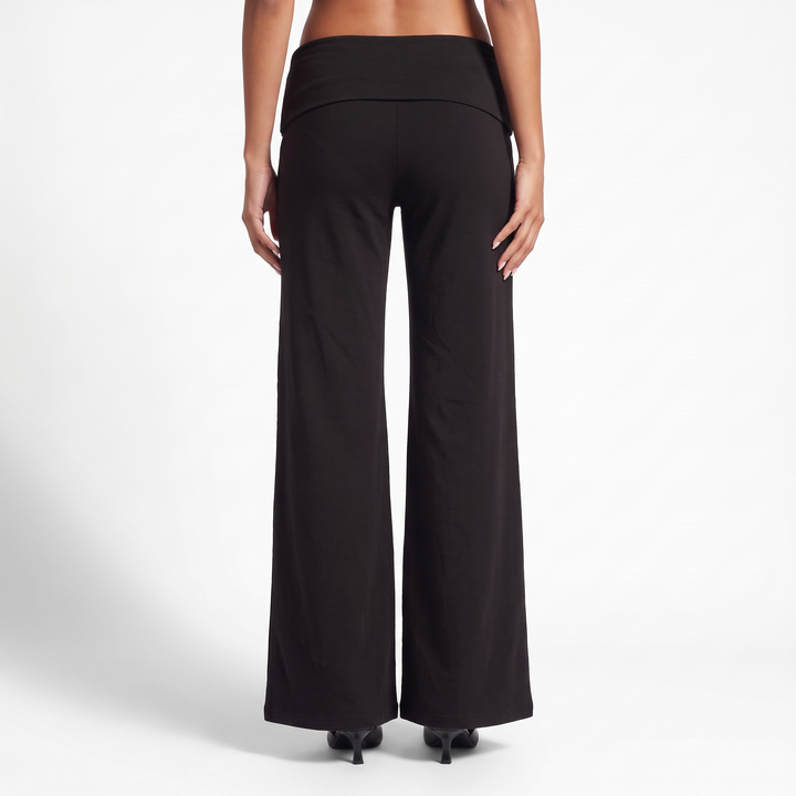 Foldover Waist Wide Leg Pants, Flowy Everyday Casual Trousers, Back