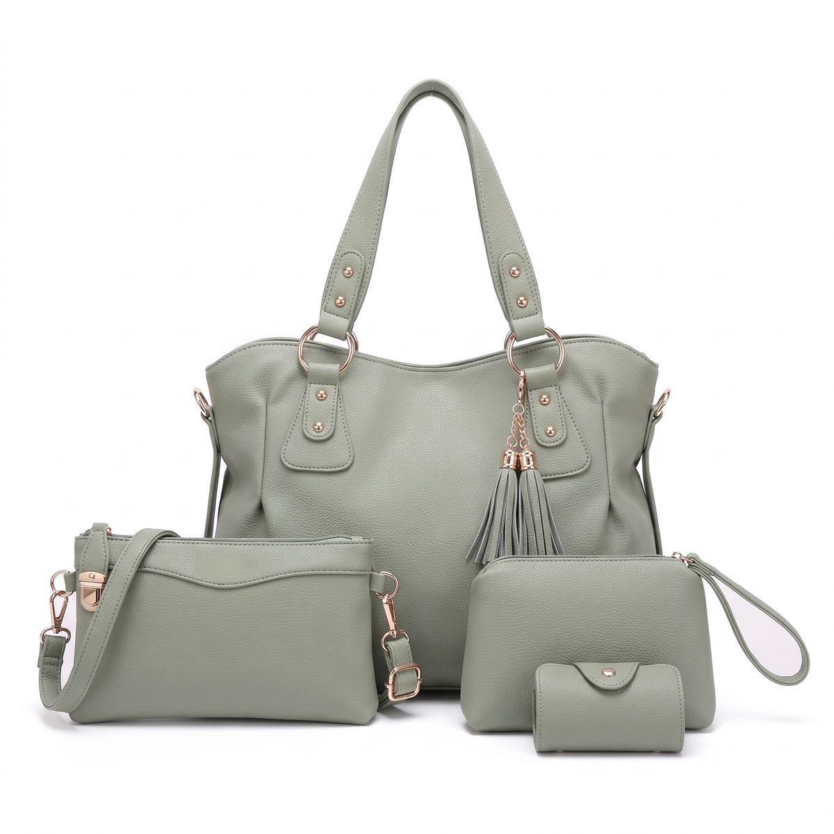 Women's 4 Piece Handbag and Purse Set, the whole set in Sage Green
