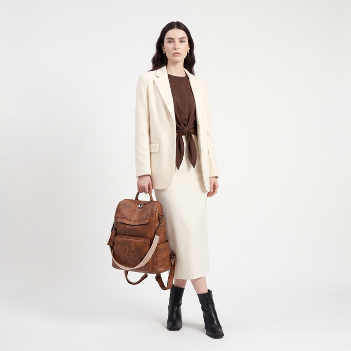 Women's Convertible Faux Leather Backpack, worn by a model
