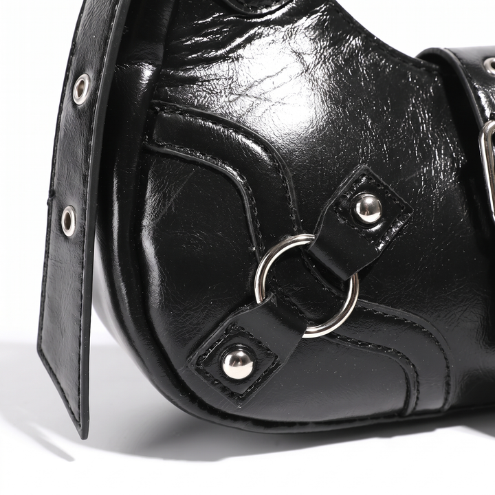 Women's Vegan Leather Crescent Shoulder Bag, hardware close-up